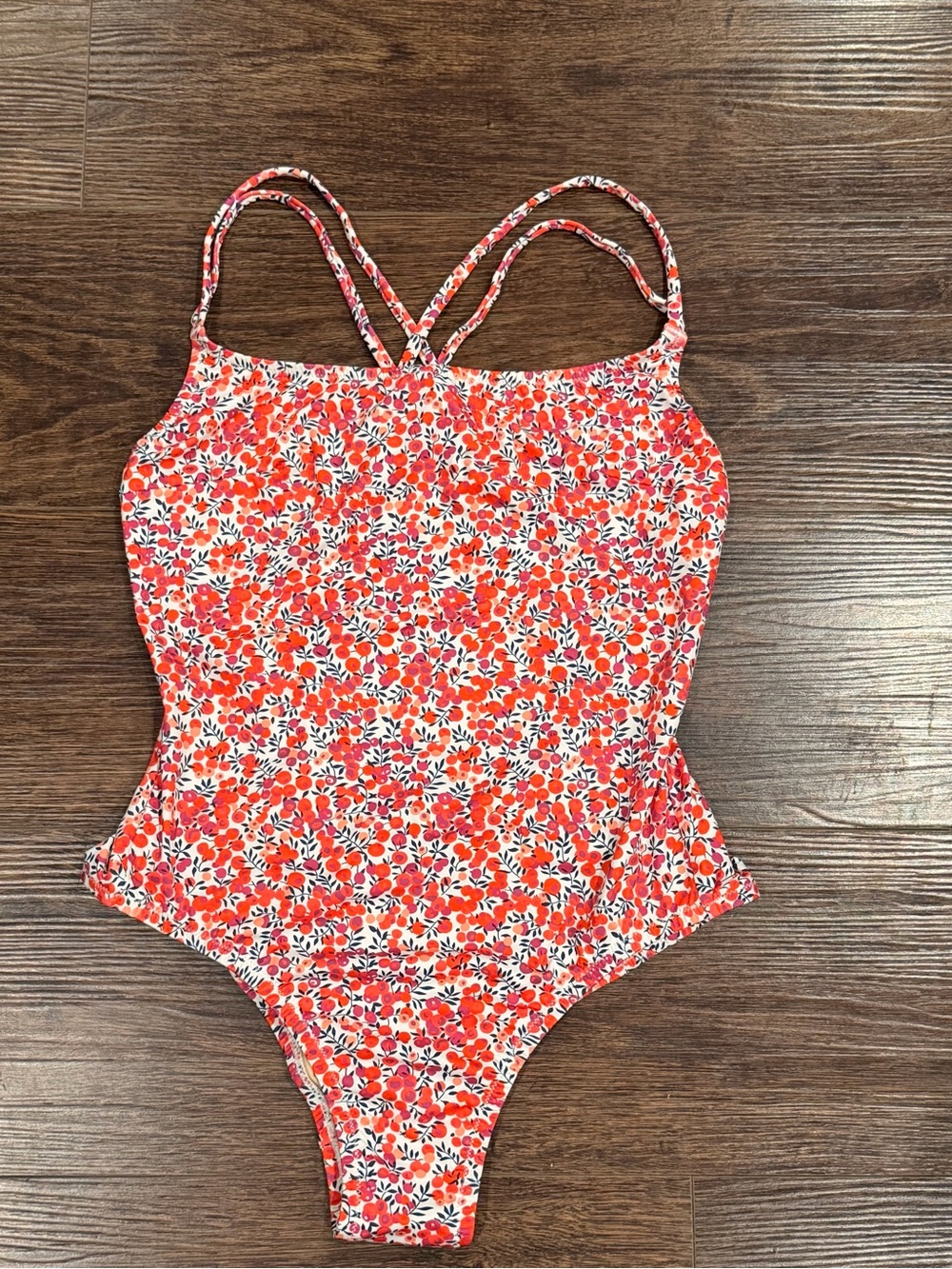 J. Crew Red & White Floral Crossback One-Piece Swimsuit